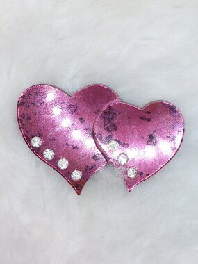 Vintage Double Heart-Shaped Rhinestones Pink, Glittery Plastic Brooch
